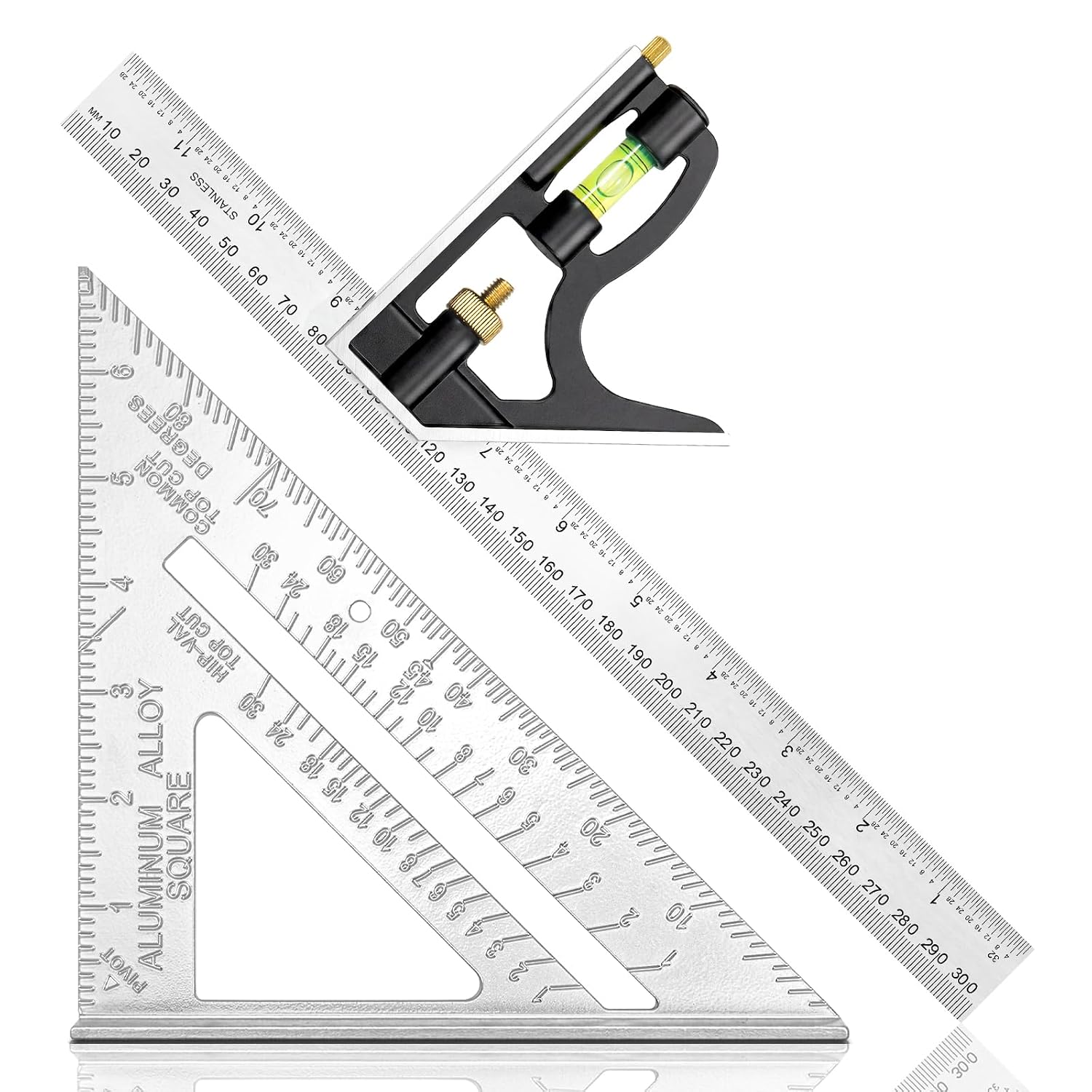 Combination Square 12 Inch and 7 Inch Carpenter Square Tool Set | Aluminum Rafter Square for Framing, Adjustable