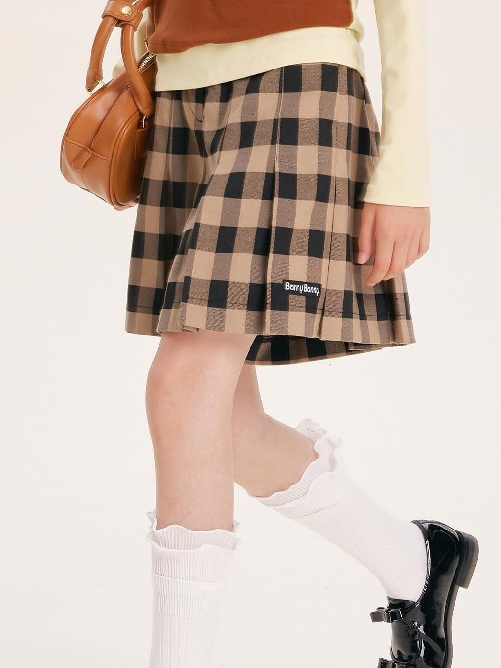 Girls Plaid Pleated Skort Khaki Black Checkered School Uniform Skirt Casual A-Line Skort for Girls 6-16Y