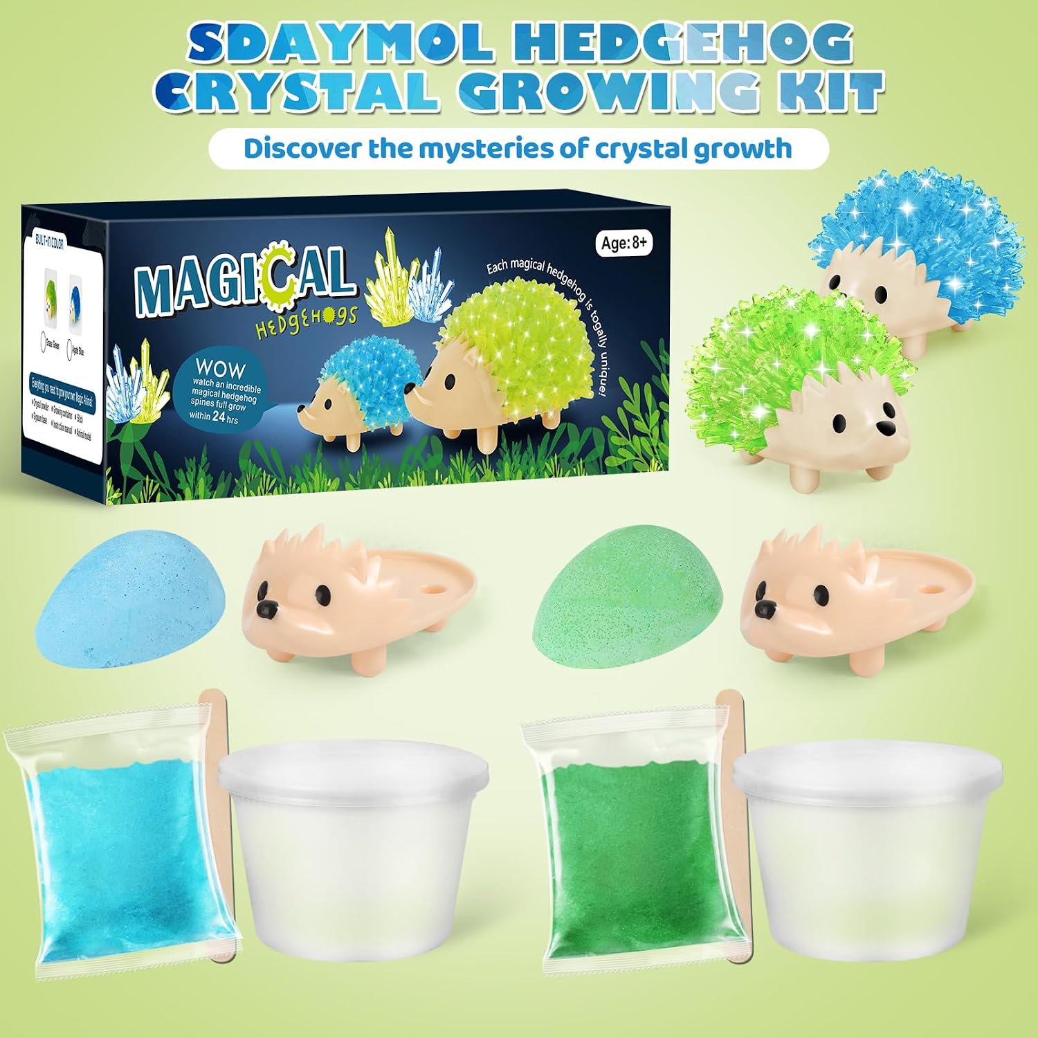 Crystal Growing Kit for Kids - 2 Colors Hedgehog to Grow Fast in (24H),Science Experiments Learning & Educational