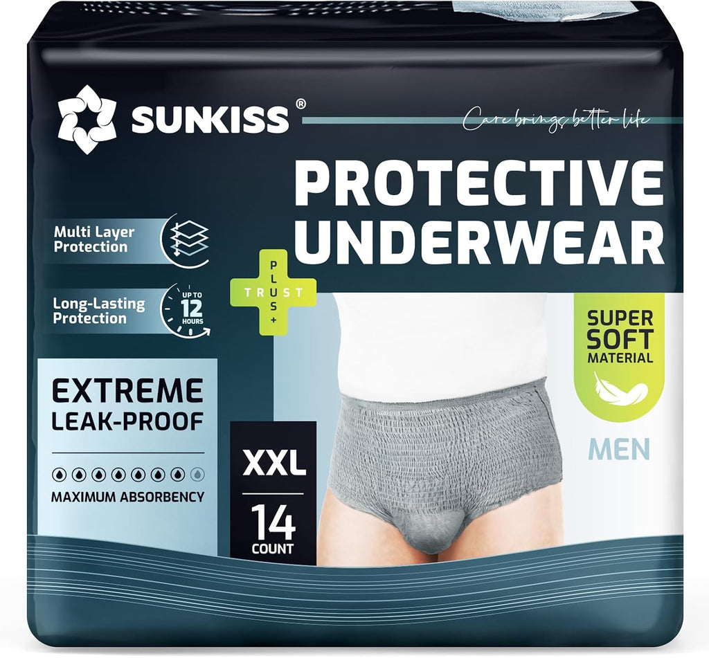 Super Soft Incontinence Underwear for Men, XXLarge, Grey, 14 Count
