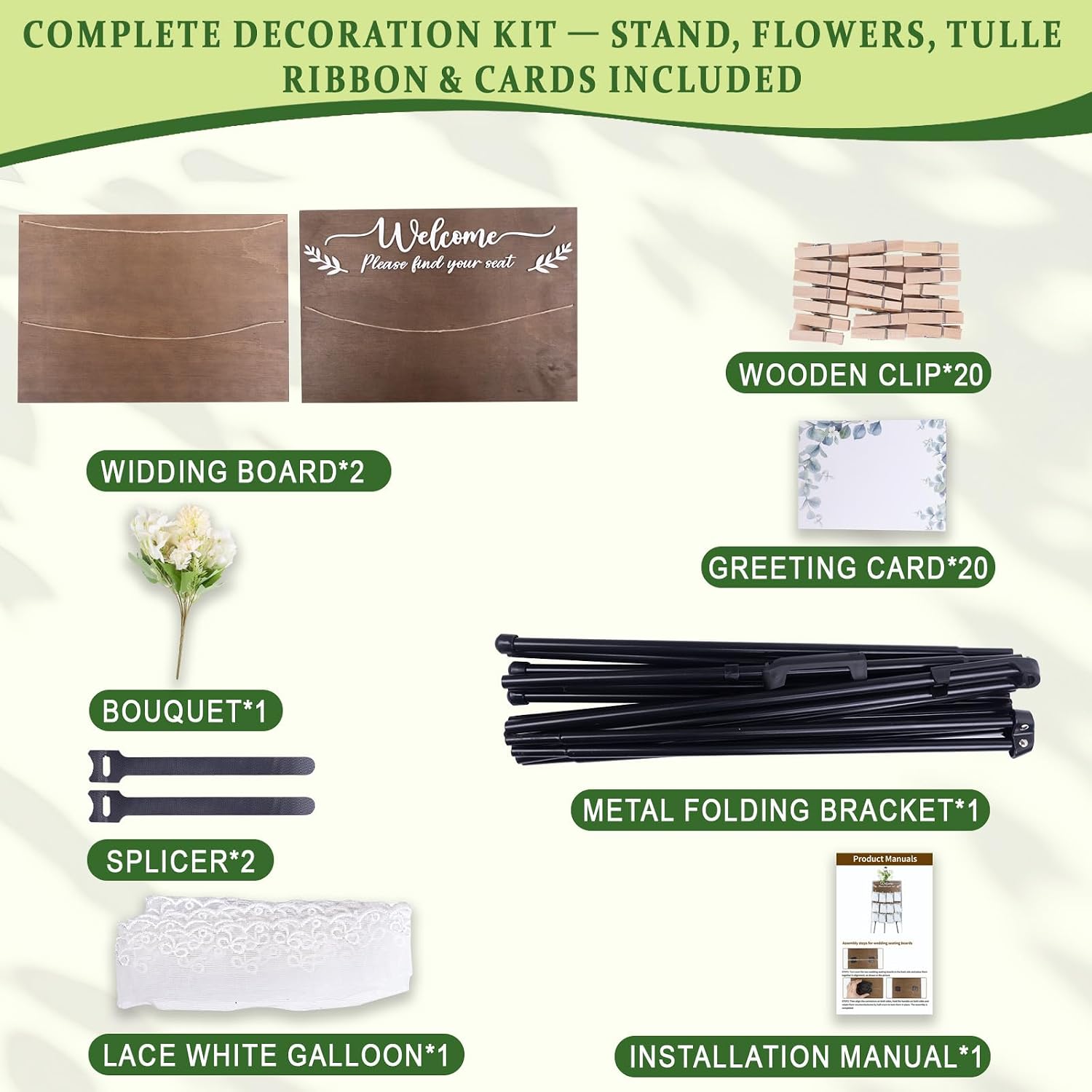 Wooden Wedding Seating Chart Board, Two Connectable Panels (23.7"×17"), 0.32" Thick, Foldable Design with Metal