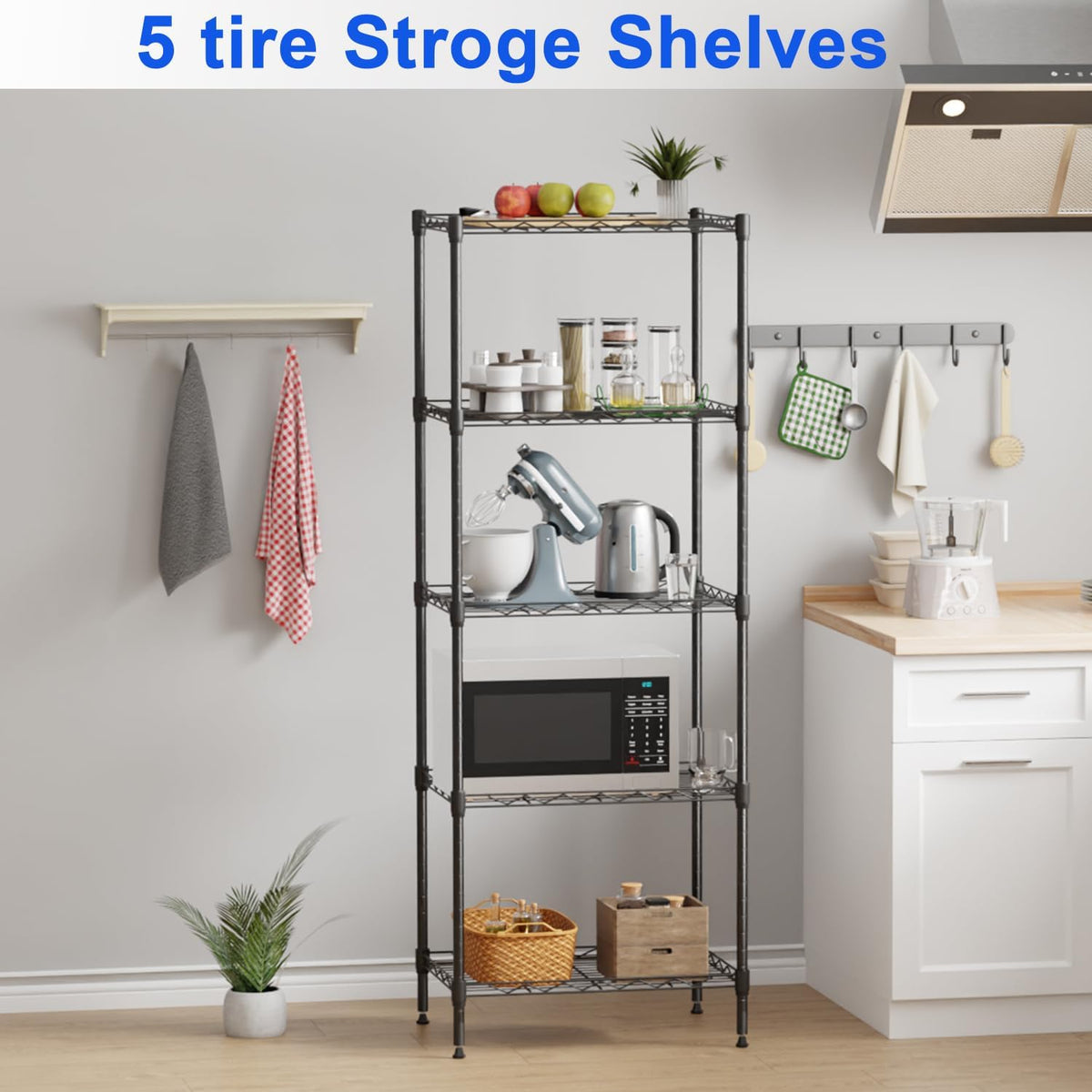 5-Tier Wire Shelf | 17" x 12" x 48" | Black