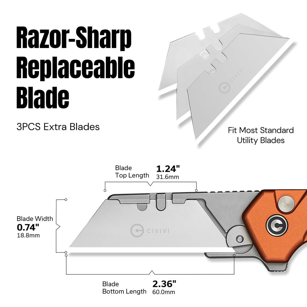 Folding Utility Knife Box Cutter, Quick Change Blade C24041F-3