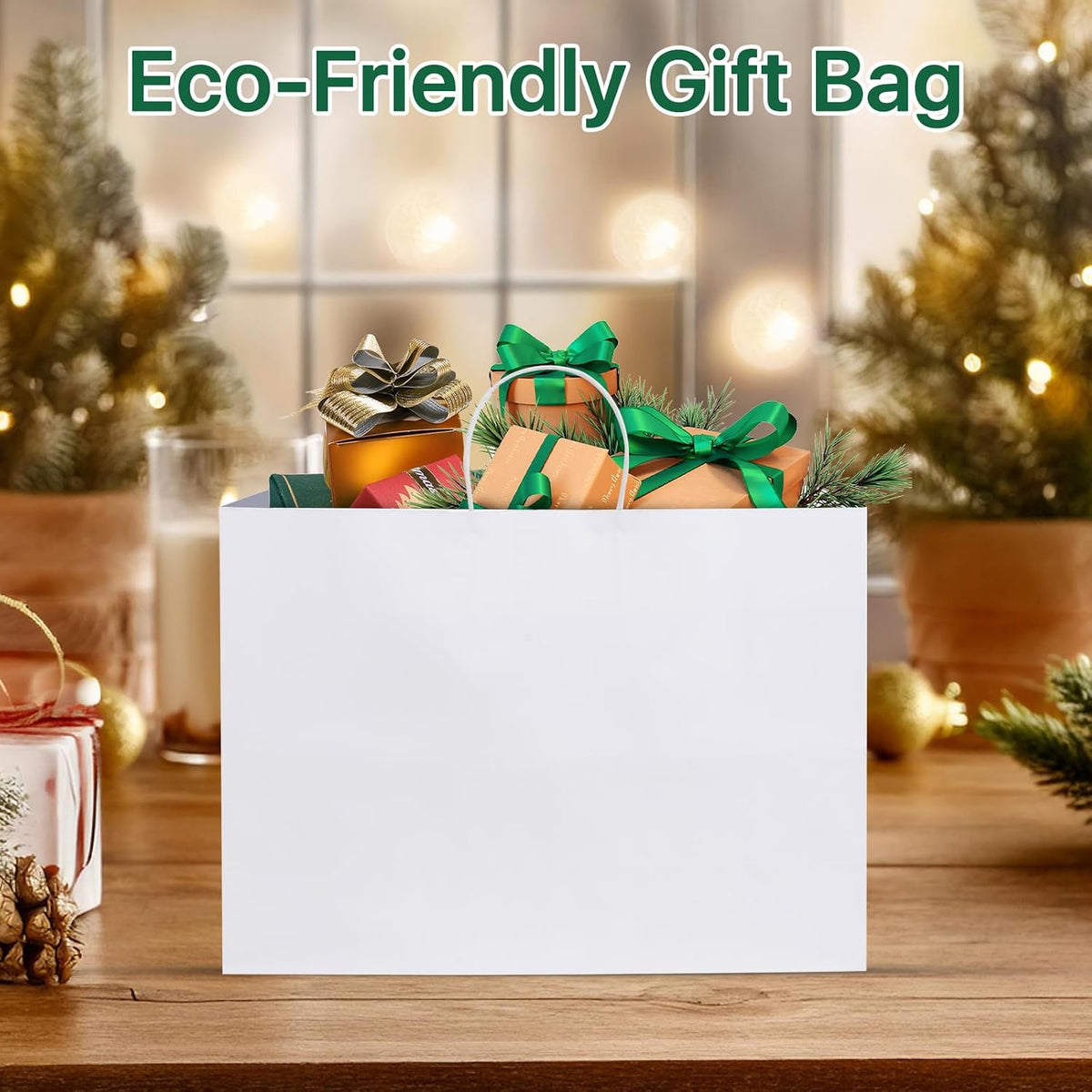 Kraft Paper Bags with Handles, 50 Pack White Large Kraft Gift Bag