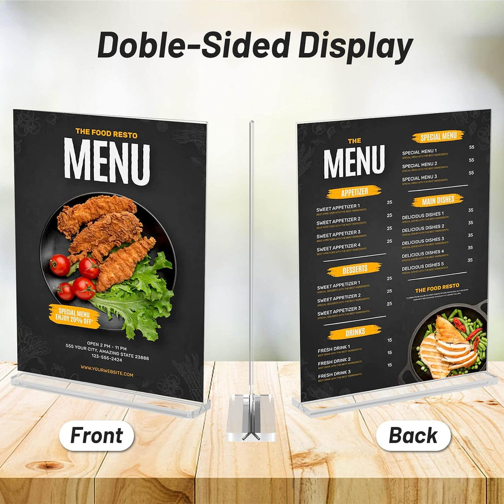 Acrylic Sign Holder 8.5 x 11 Inch Vertical T Shape Display Stand Double-Sided Desktop Clear Sign Holders Paper Holder