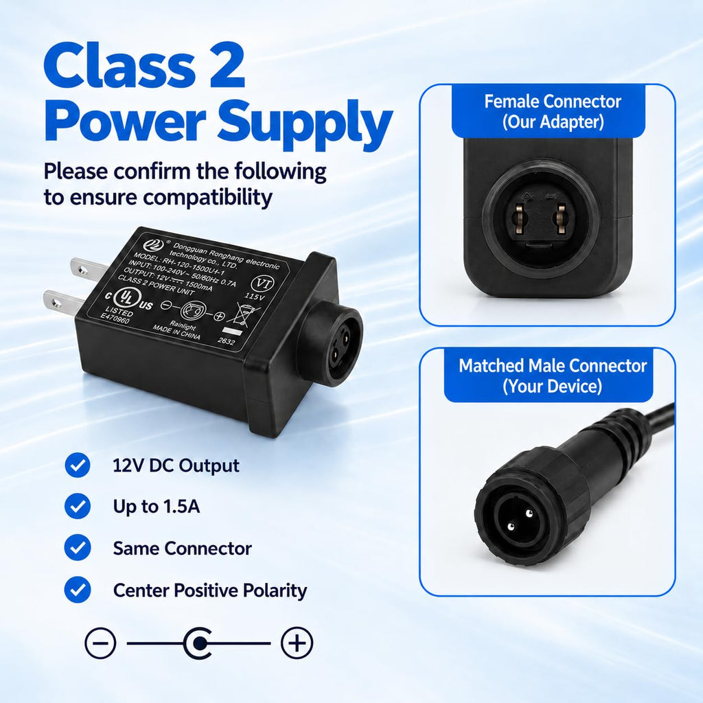 12V 18W Class 2 Power Supply, IP44 Replacement Yard Inflatable Adapter