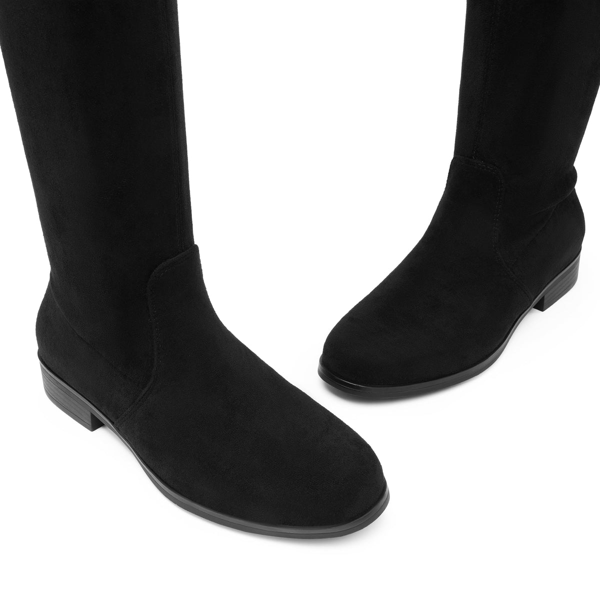 Women's Thigh High Low Block Heel Knee Boots,Black-Suede,9