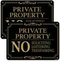Private Property Sign, No Soliciting/No Loitering/No Trespassing/Warning Metal Signs, 2 Pack10 x 7 Inches Rust Free