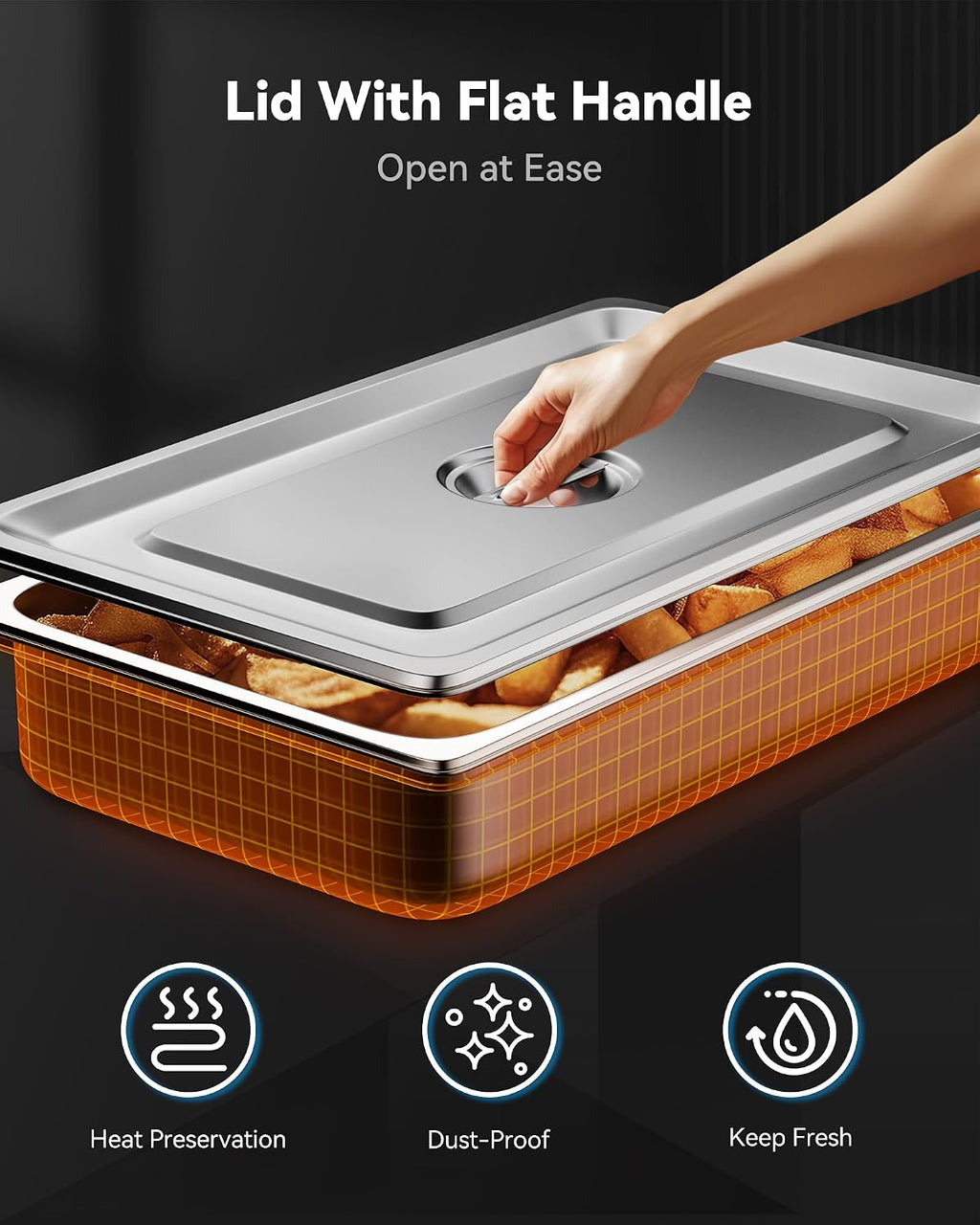 Hotel Pans with Lids, 4 Pack Full Size Thickened, 4" Deep