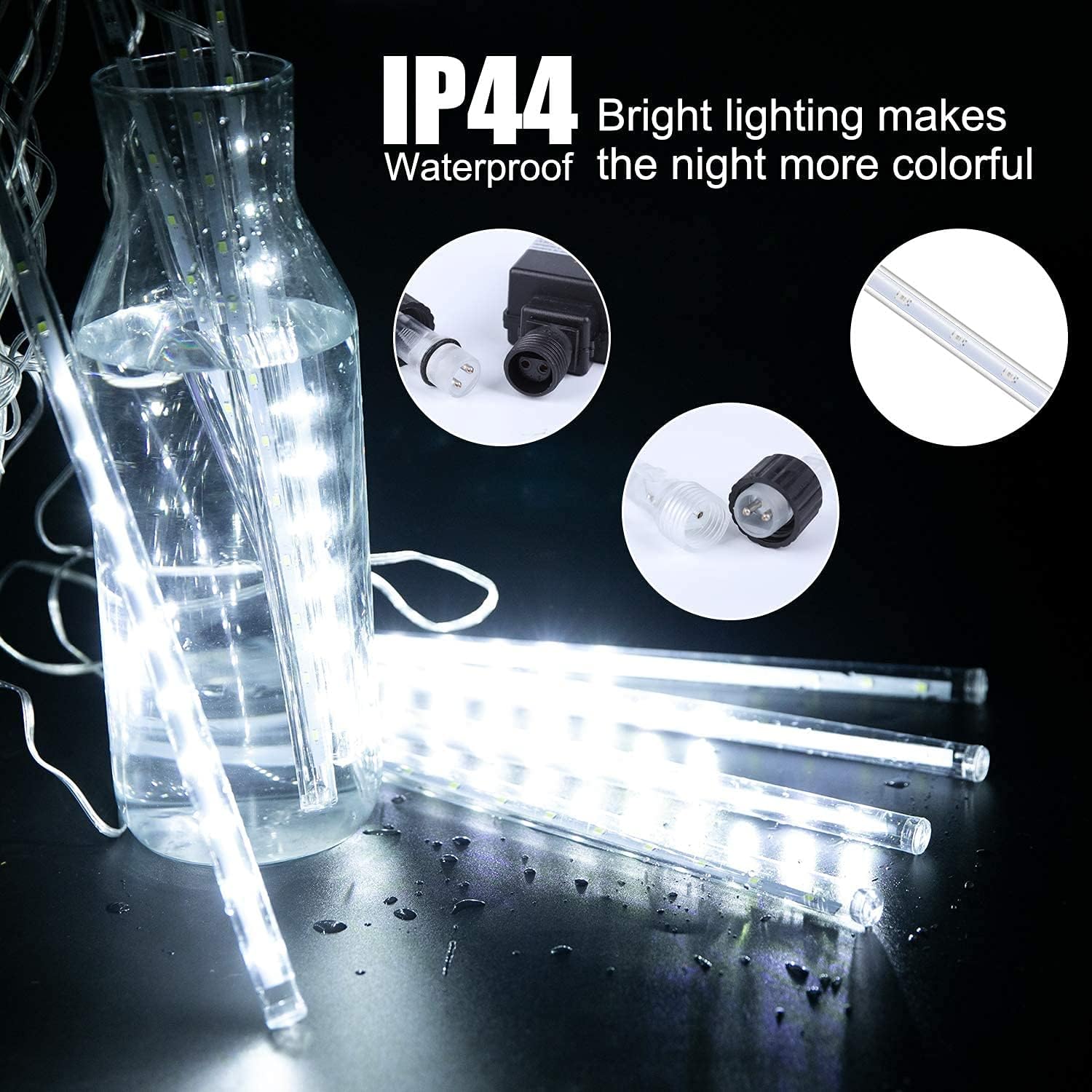 Christmas Lights Outdoor, 16 Inch 10 Tube 360 LED Icicle Lights | Connectable Meteor Shower Light Outdoor, Hanging