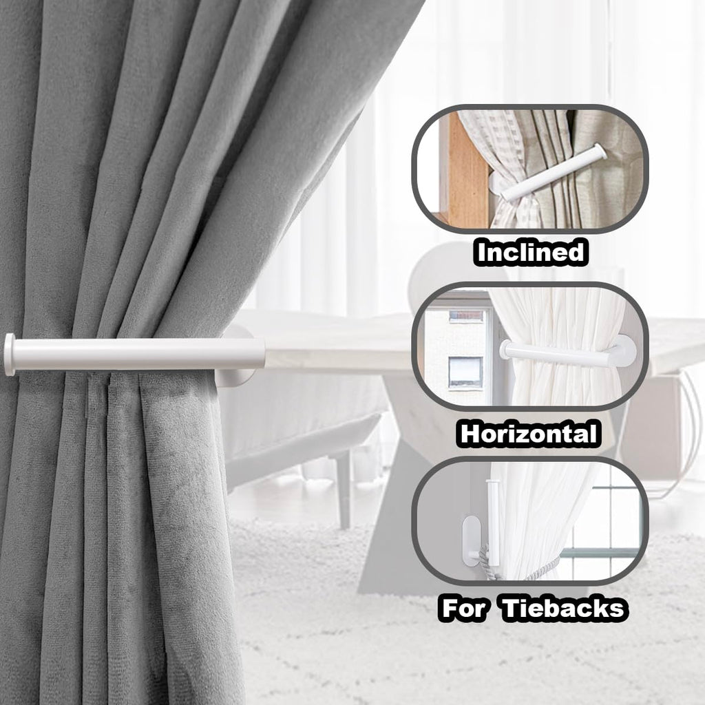 Adhesive Curtain Holdbacks, No Drill Tie Backs, 2 Pack, White