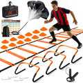 Agility Ladder, Soccer Football Training Equipment Set - 20ft Speed Ladder, 4 Hurdles,Parachute, 12 Cones & Jump Rope