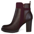 Women's Ankle Boots Side Zip Chunky Stacked Heel Booties with Wide