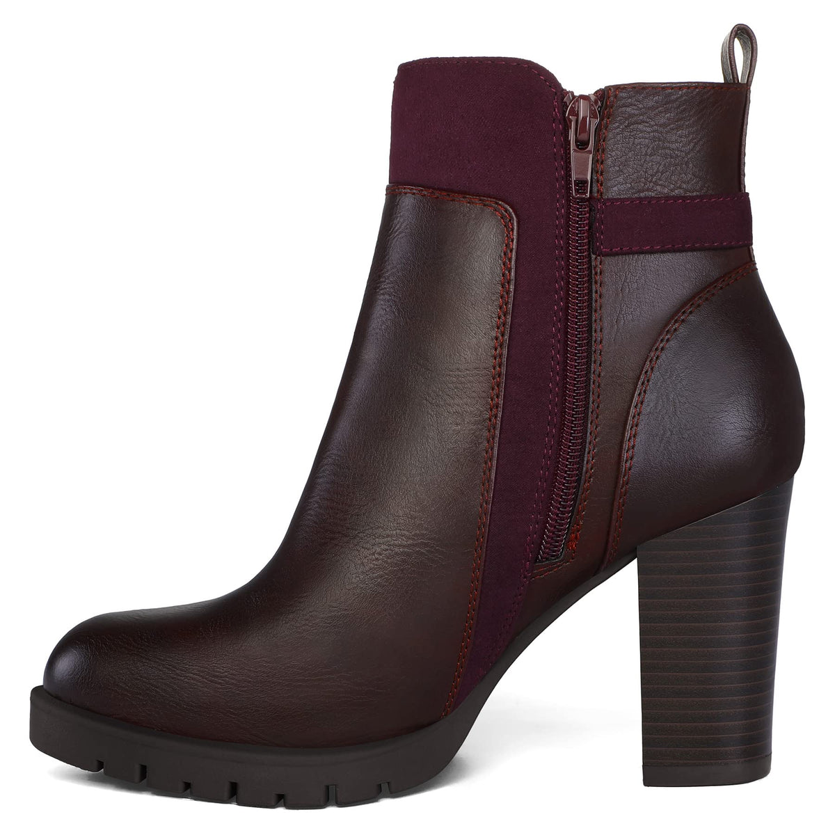 Women's Ankle Boots Side Zip Chunky Stacked Heel Booties with Wide