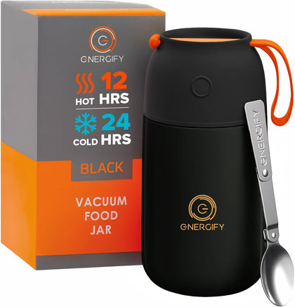 Vacuum Insulated Food Jar. Large 24oz Bowl incl. Folding Spoon, Cup. Wide Mouth Keep Hot & Cold Drinks Soup Lunch