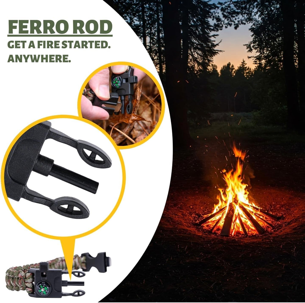Tactiko Tactical Bracelet & 10' Paracord | Compass, Mini Saw & Fire Starter | Emergency Whistle | Outdoor Essential