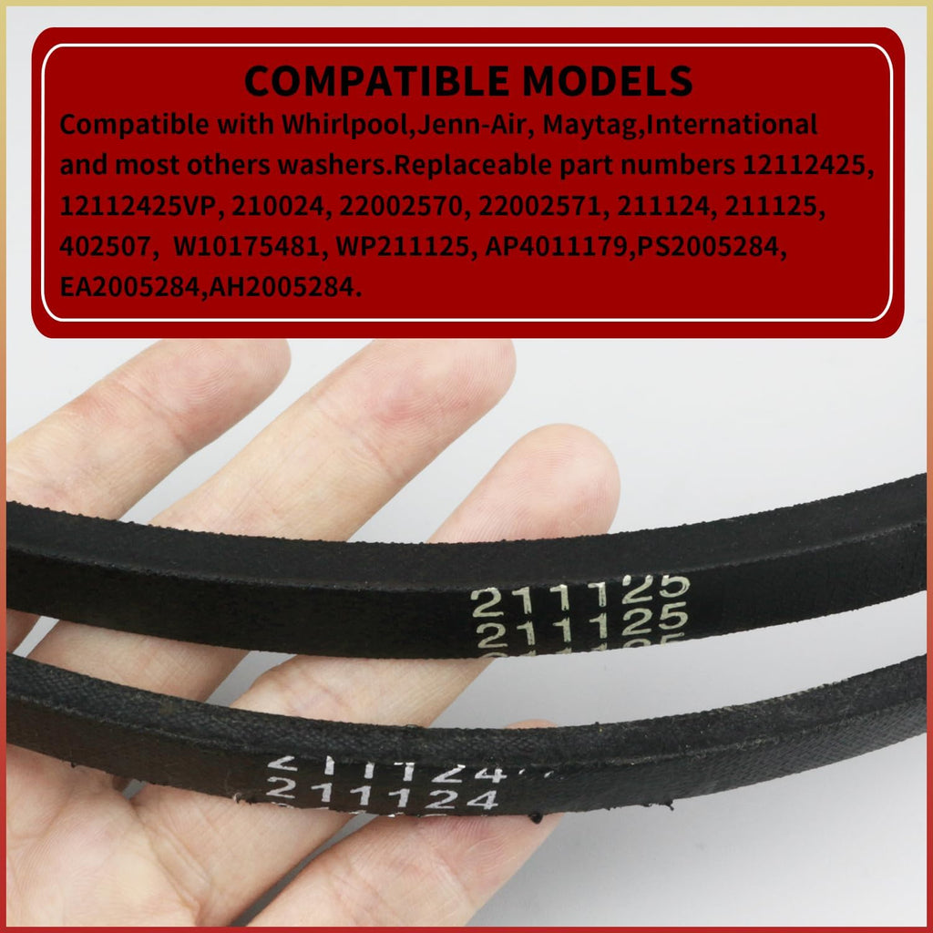 12112425 Washer Belt Kit 211124 211125 Belt Replacement part Compatible with Maytag Whirlpool Washing Machine Replaces for 12112425VP PS2005284 AP4011179 210024 22002570