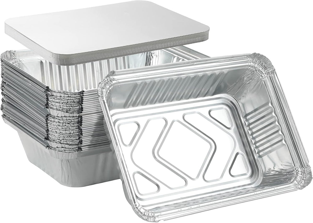 25Pack Disposable Aluminum Foil Pans with Lids 8.5x6.3-2.25LB