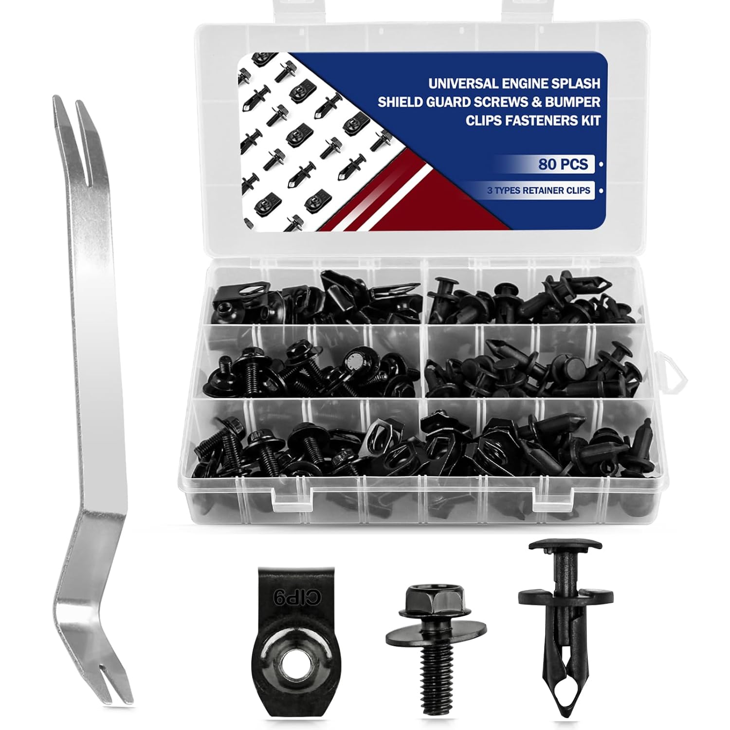 80PCS Universal Engine Splash Shield Guard Screws & Bumper Clips Fasteners Kit - Car Under Cover Fender Liner