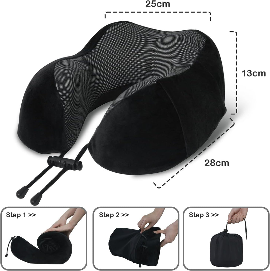 Travel Pillow, Memory Foam Neck Pillow for Traveling, U Shape Neck Pillow Airplane Portable Flight Pillow Travel Kit