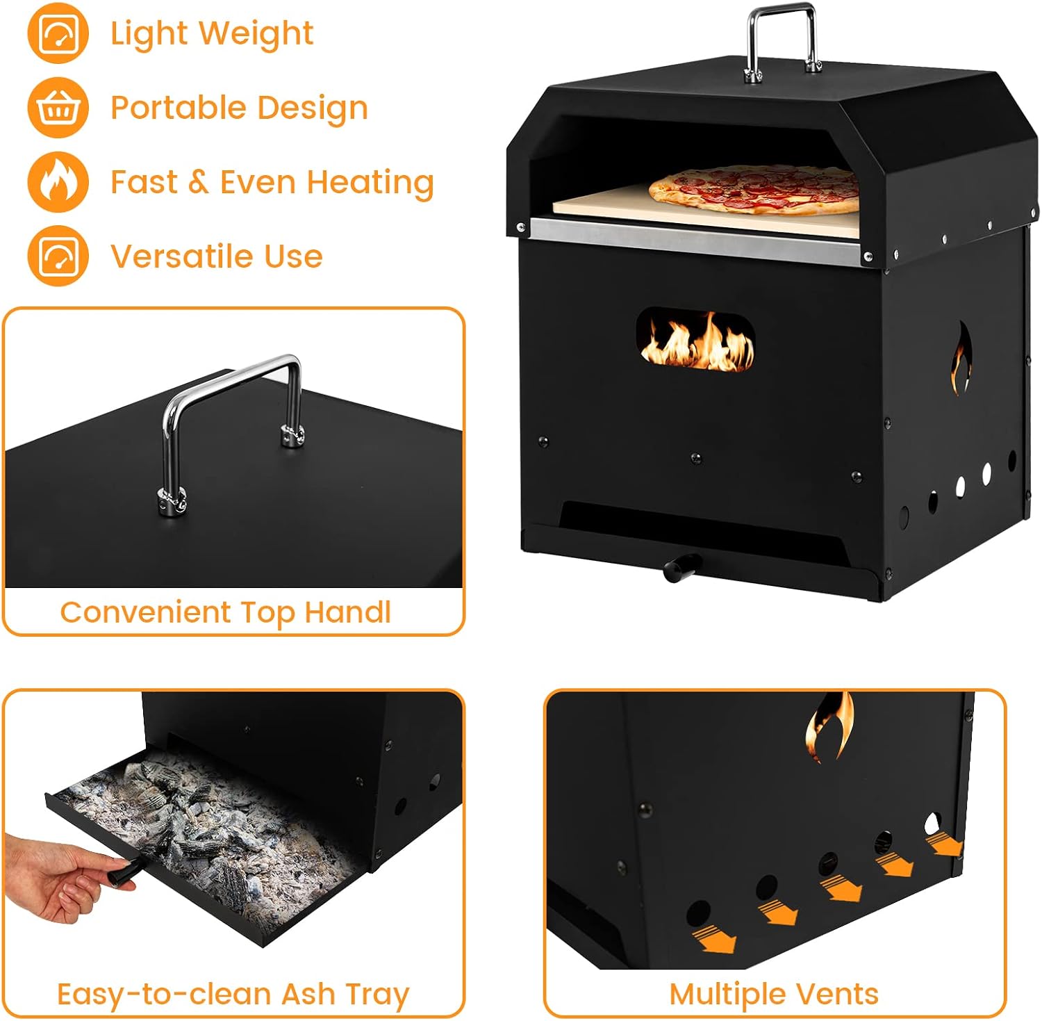 4-in-1 Outdoor Pizza Oven Wood Fired, 2-Layer Pizza Maker Grill with Stone, Peel, Waterproof Cover, Cooking Grids