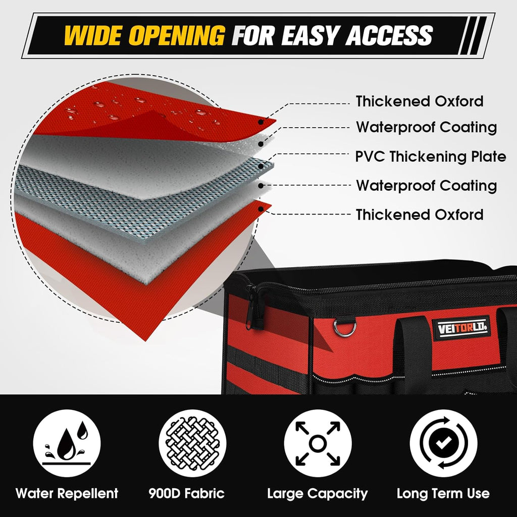 16-Inch Heavy Duty Tool Bag, 19-Pockets Tool Box Organizer, Portable Toolbag W/Soft Handle for Organized Storage