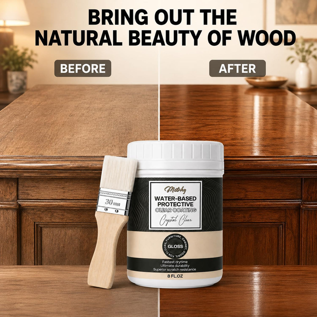 Water Based Polyurethane Clear Coat for Wood, High Gloss Varnish & Sealer