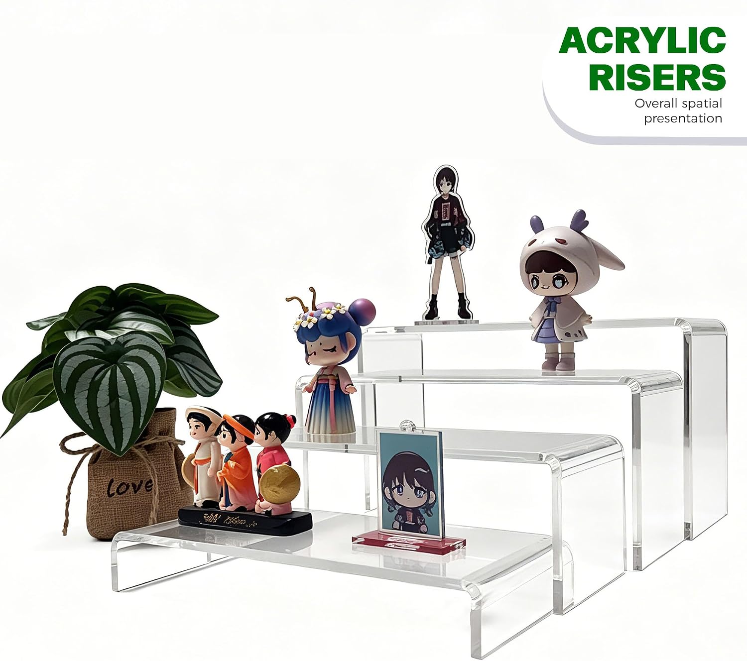 4-Pack Clear Acrylic Riser Stands – Tiered Rectangular Display Shelves for Perfume, Figures & Jewelry, 4 Graduated