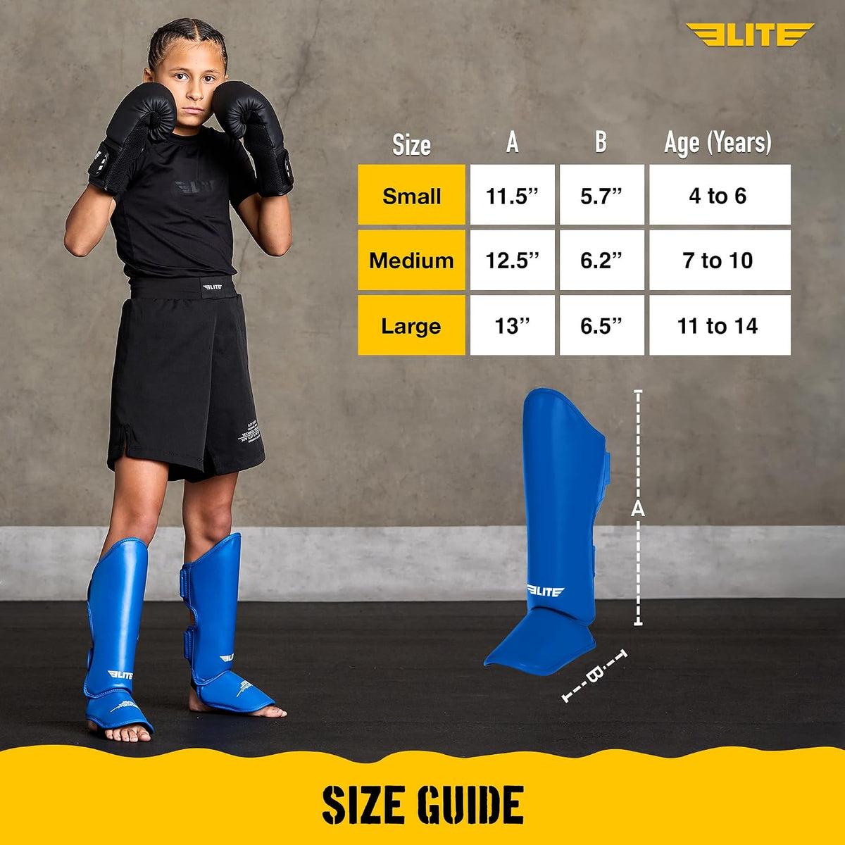 Muay Thai MMA Kickboxing Boys and Girls Shin Guards for Age 4 to 14 Years, Instep Guard Sparring Protective Leg Shin