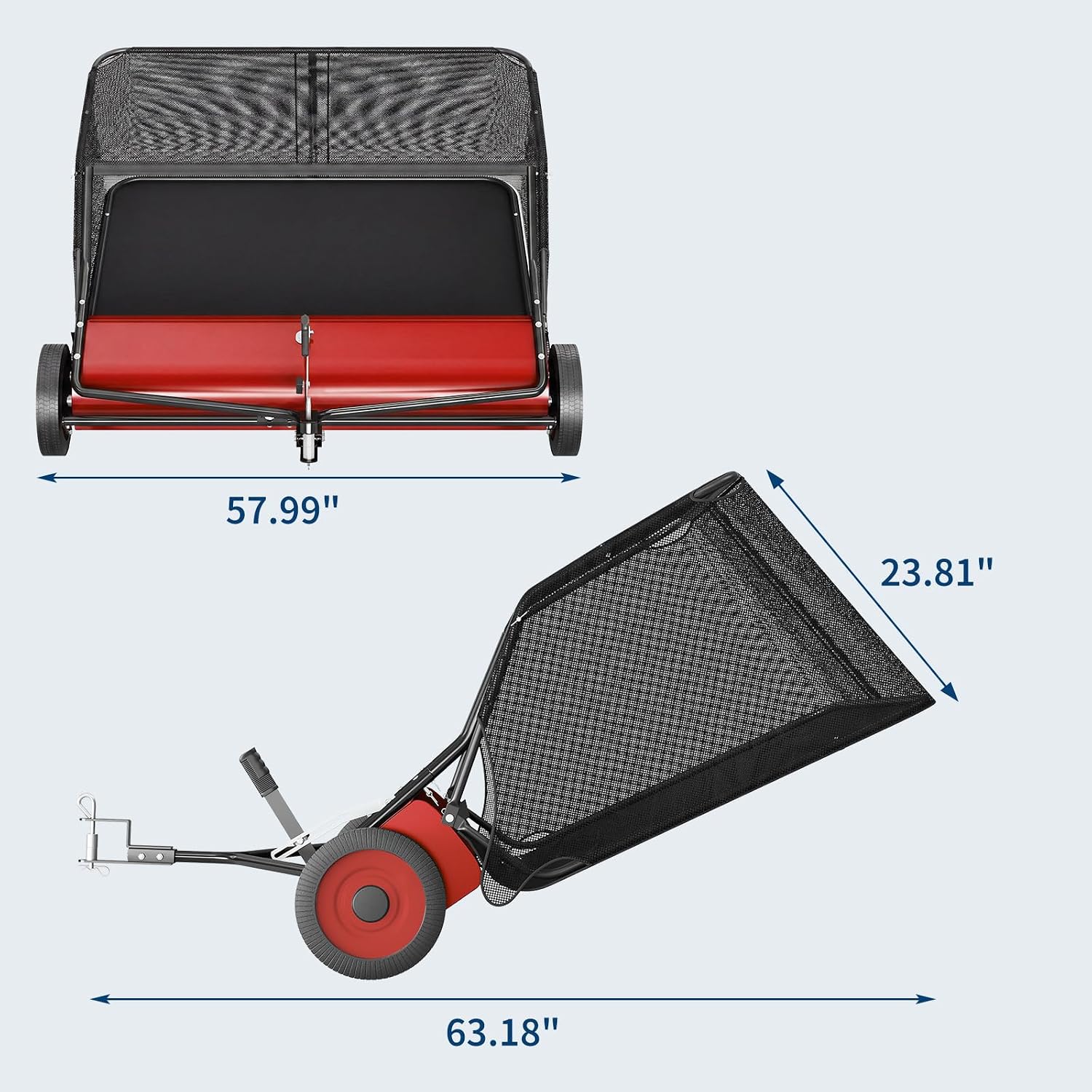 50" Lawn Sweeper Tow Behind,26 Cu ft Hopper Leaf & Grass Collector