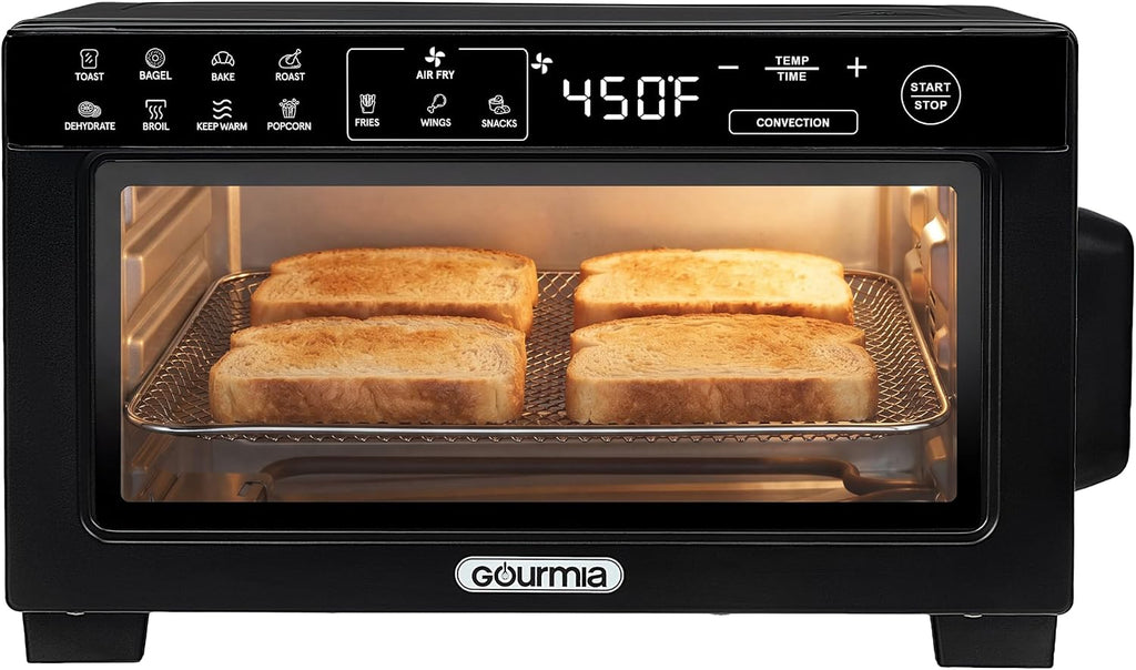 Toaster Oven Air Fryer - 4 Slice Capacity, Single Door, Digital Display, Air Fry, Toast & Dehydrate, Convection