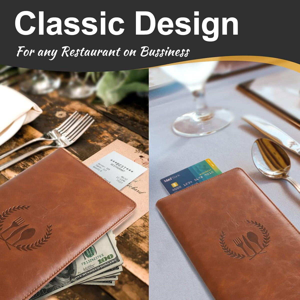 Restaurant Check Presenters, Guest Check Card Holder with Fork&Spoon Imprint, Restaurant Bill Holder, Check
