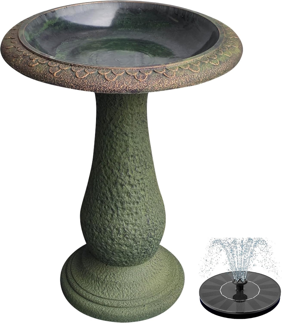 Pedestal Birdbath with Solar Fountain, Resin Stone Composite Outdoor Garden Decor, Standing Bird Bath for Outside