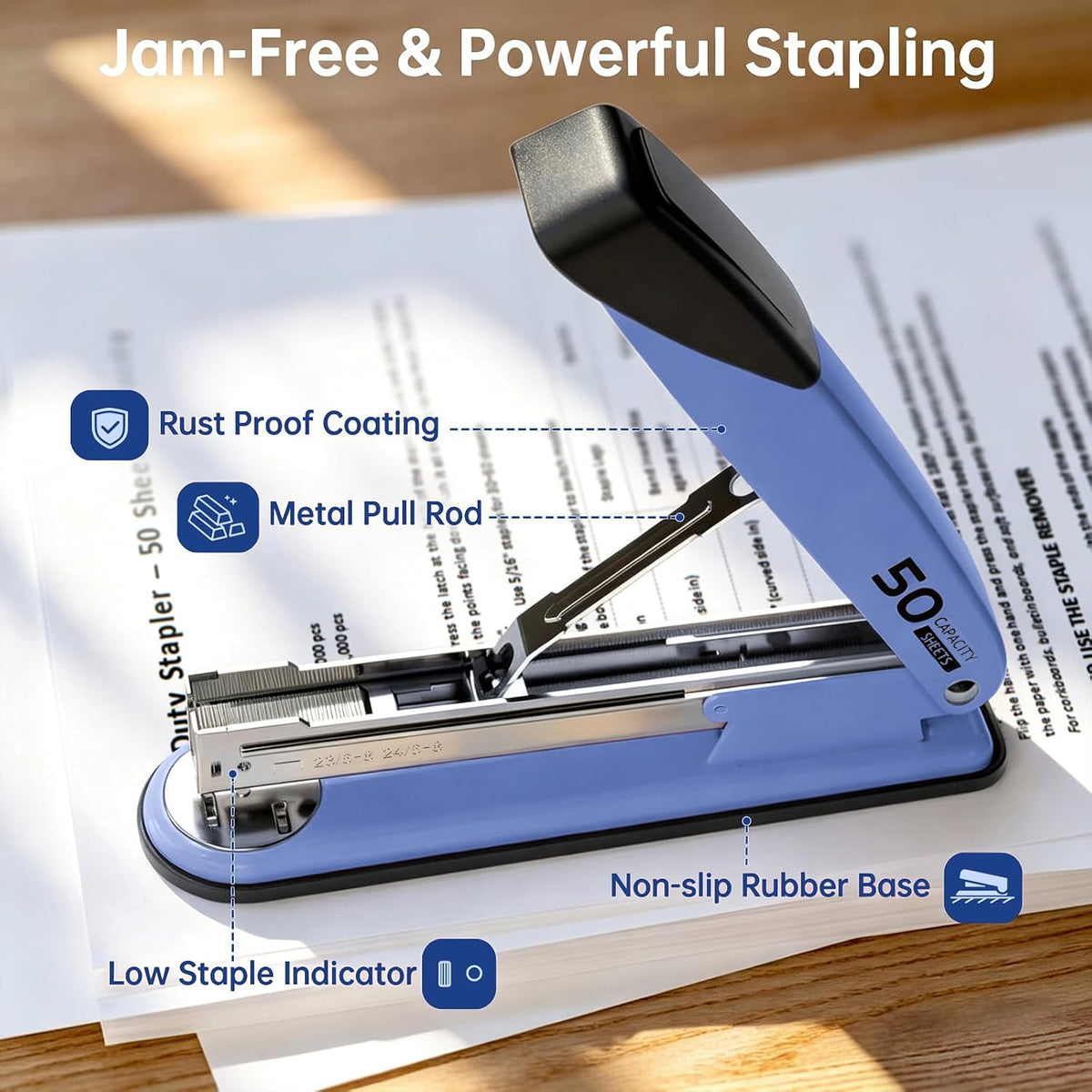 Metal Stapler Heavy Duty for Desk - 50 Sheet Capacity with 2000 Pieces 1/4", 5/16" Staples and Staple Remover, No