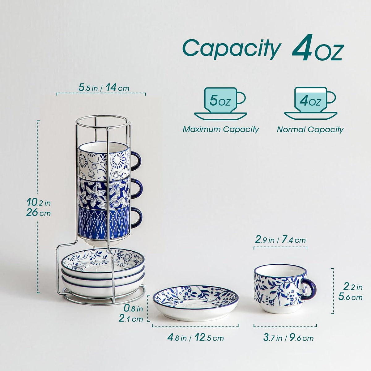 4 OZ Porcelain Espresso Cups Set of 4, Stackable Cappuccino Cups