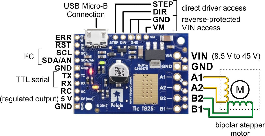 Pololu Tic T825 USB Multi-Interface Stepper Motor Controller (Connectors Soldered)
