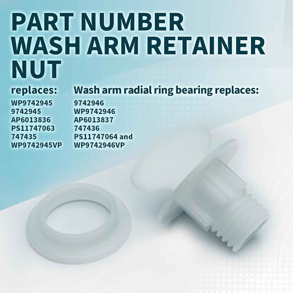 Dishwasher Lower Spray Arm Radial Ring Bearing and Retainer Nut Replacement Kit for Whirlpool Kenmore KitchenAid Inglis Dishwashers 9742945 9742946, WP9742945 AP3044826 PS402230 EA402230 AH402230