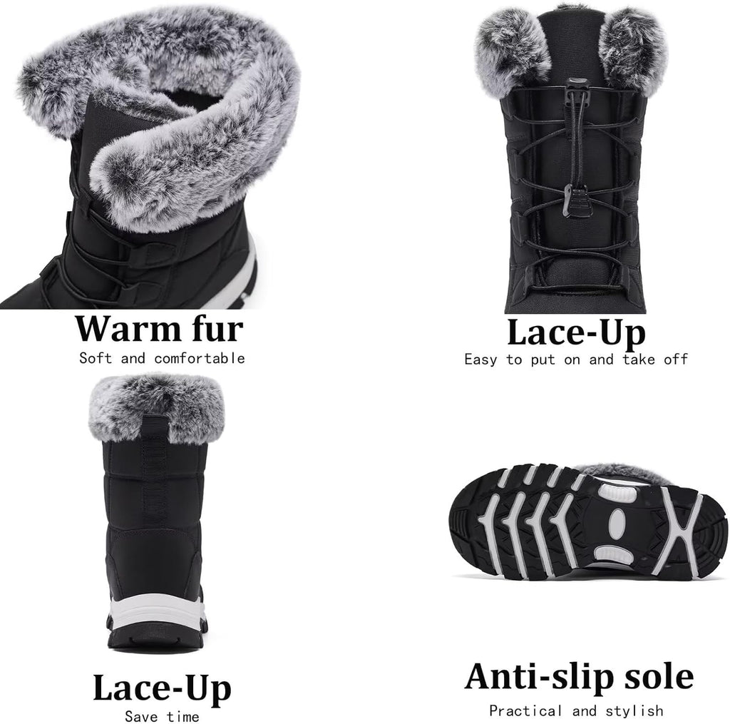 Women's Warm Winter Boots Waterproof Comfortable Snow boots for Cold Weather Mid Calf Insulated shoes