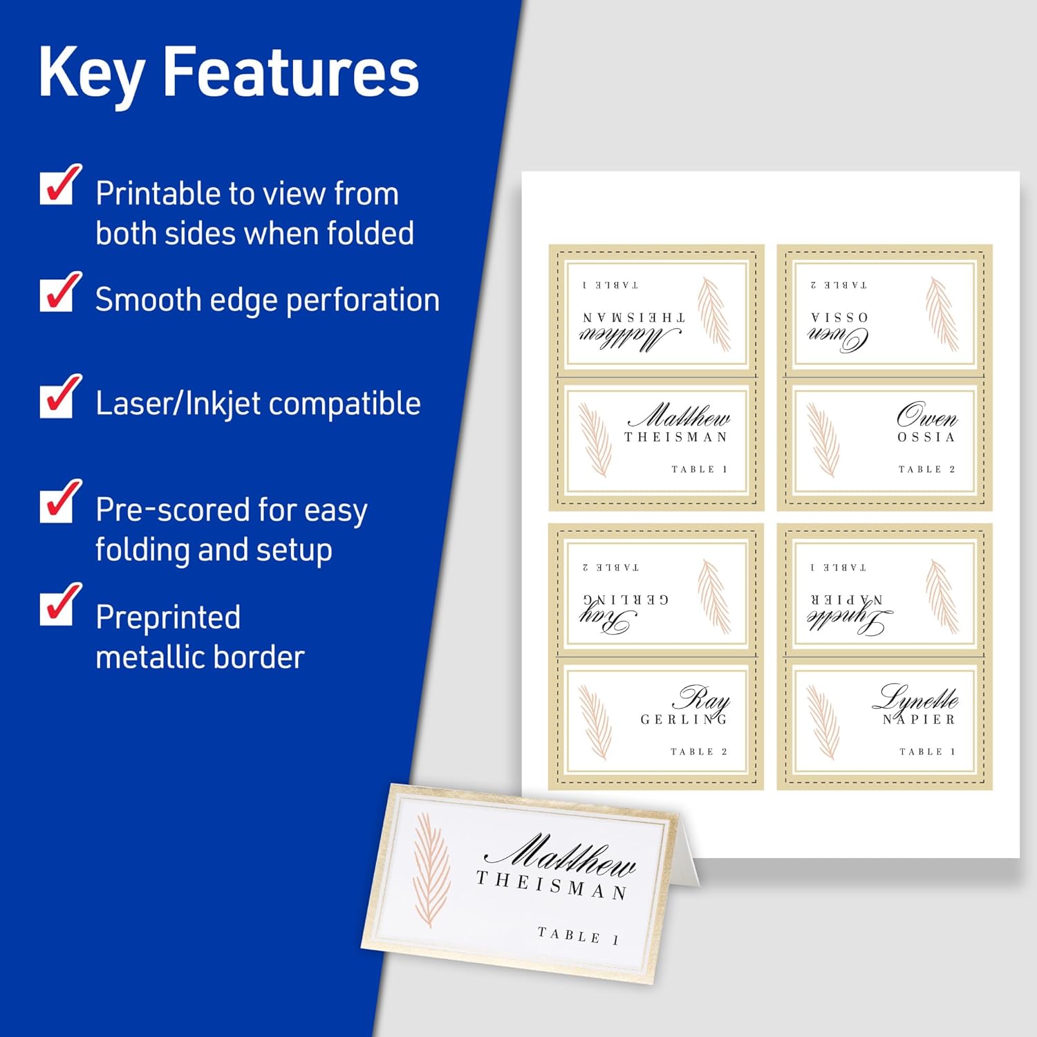 Tent Cards, 2" x 3.5", Gold Borders, 80 Place Cards (3328)