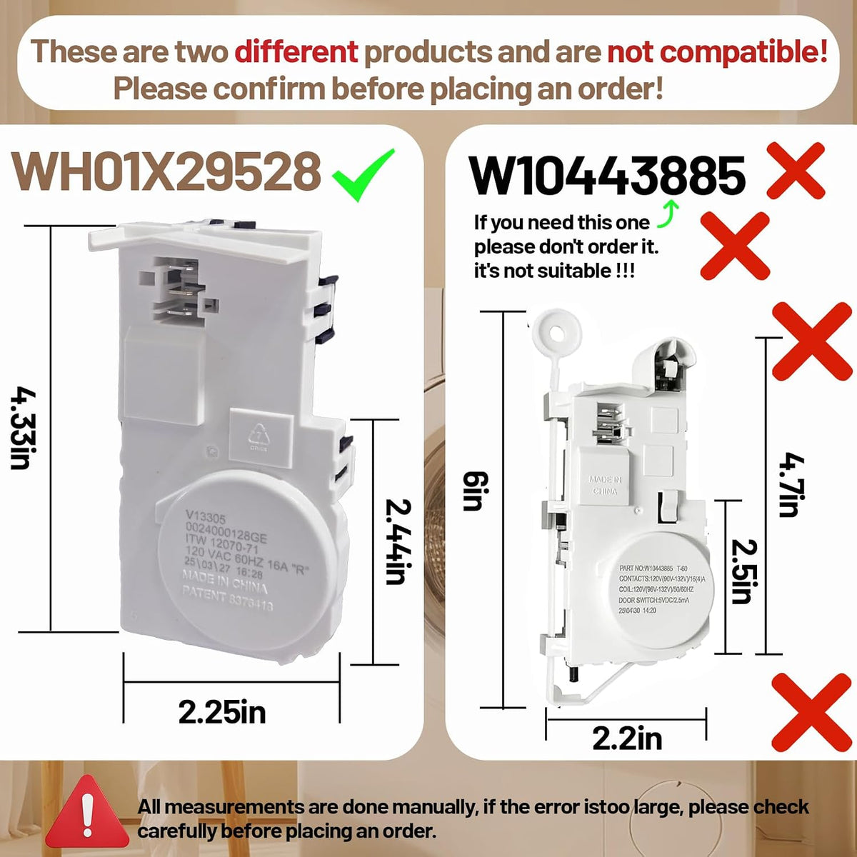 WH01X29528 Washer Door Lock, Compatible GE Front Load Lid Switch