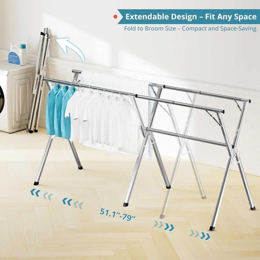79" Clothes Drying Rack, Drying Rack Clothing Folding Indoor Outdoor | Heavy Duty Stainless Steel Laundry Rack