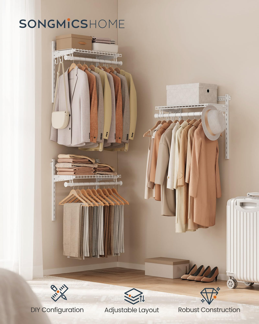 Closet System, Closet Insert Organizer, 3-6 ft Closet Shelves