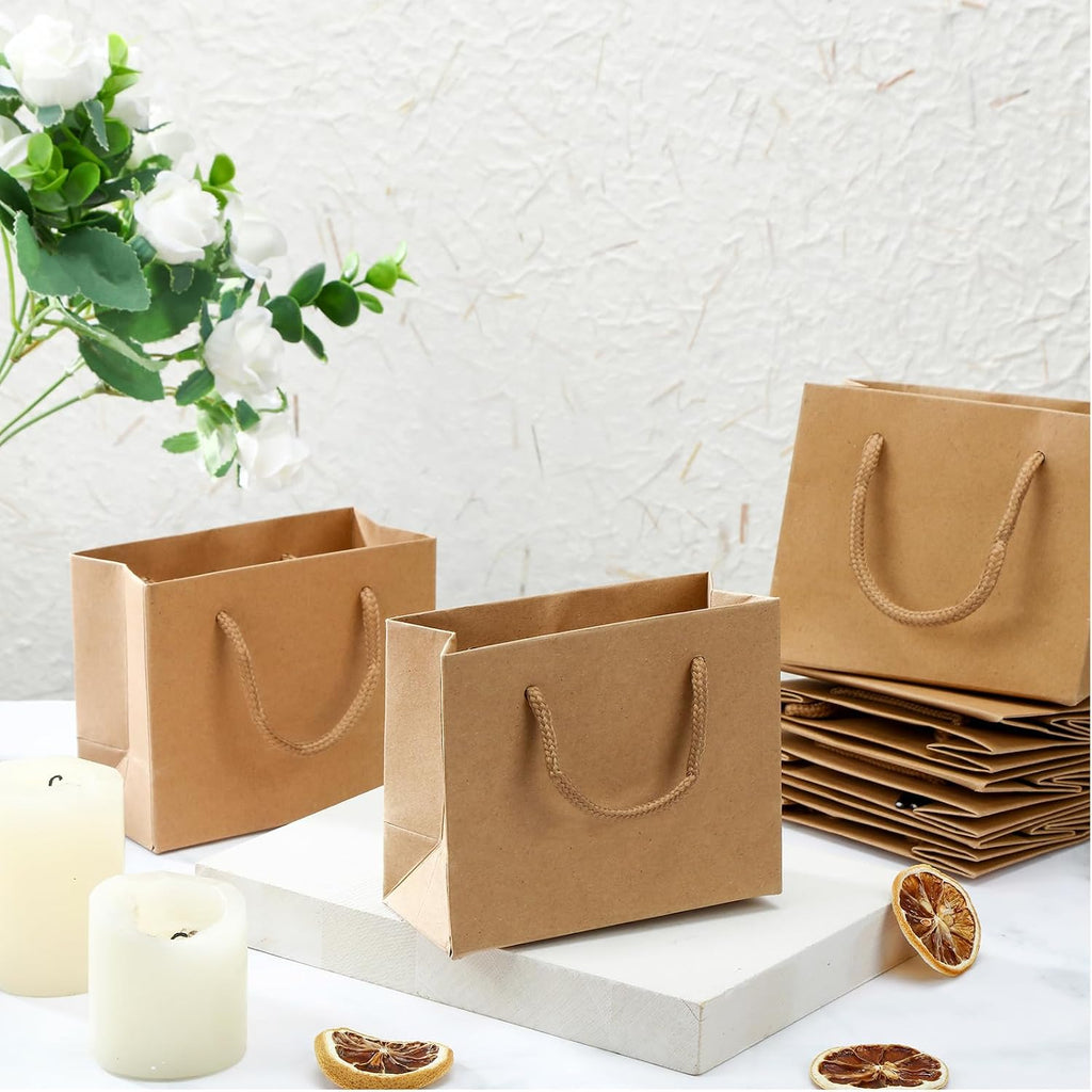 24 Pcs Brown Mini Gift Bags with Handles Paper Gift Card Bags