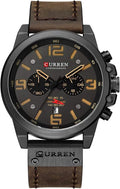 Mens Classic Analog Quartz Chronograph Sandwich Dial Leather Watch | Sport Military Multifunctional Waterproof Watch