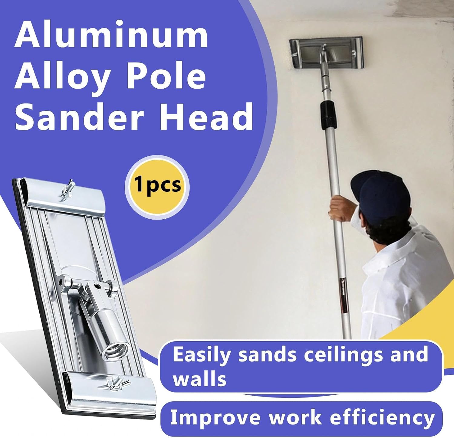 No-flip Pole Sander Head for Drywall Featuring Quick Release Clips, Universal Coarse Thread and Male Threaded Design