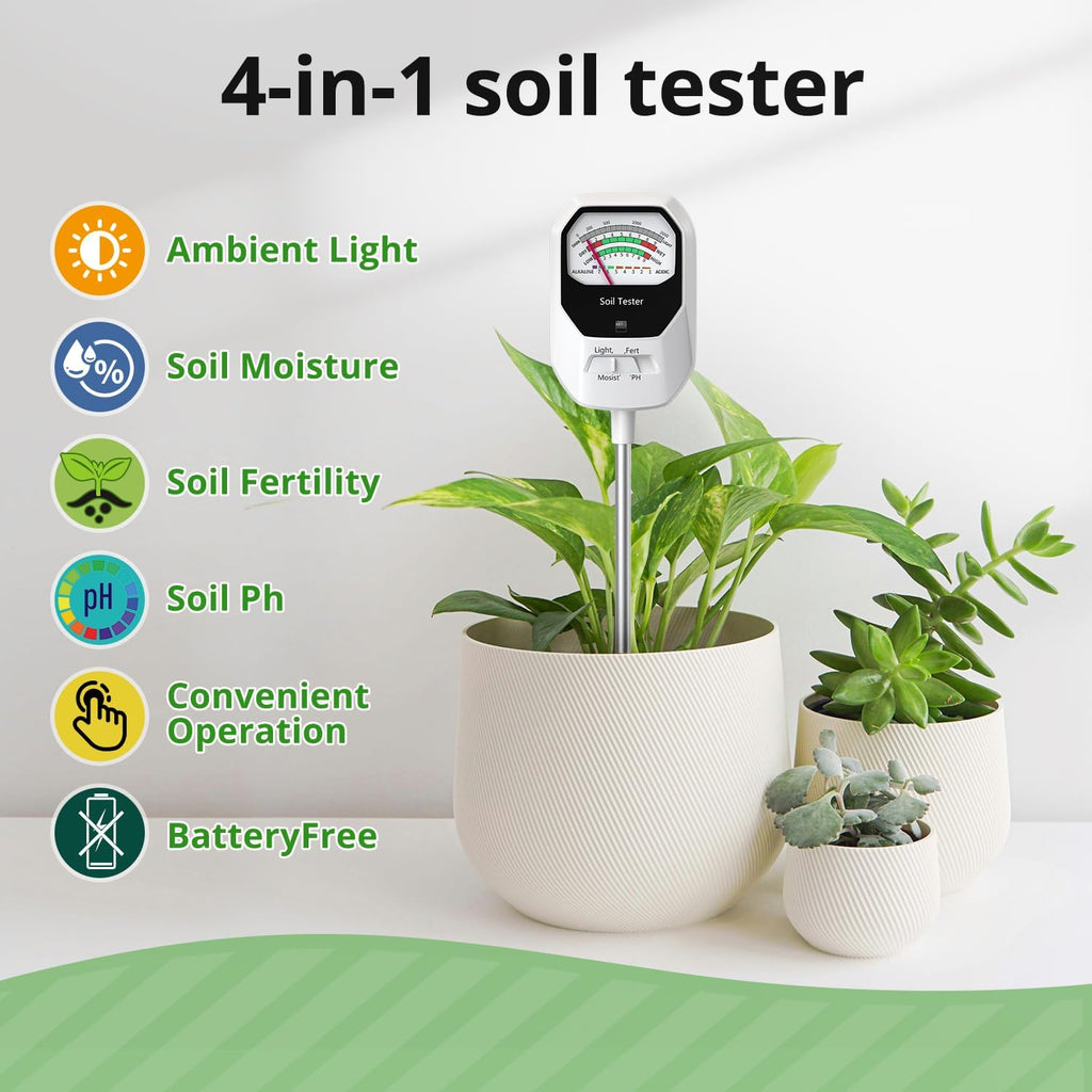 4-in-1 Soil Moisture Meter Soil Moisture/Fertility/PH Meter/Sunlight Intensity Soil Test Meter for Gardening, Farming