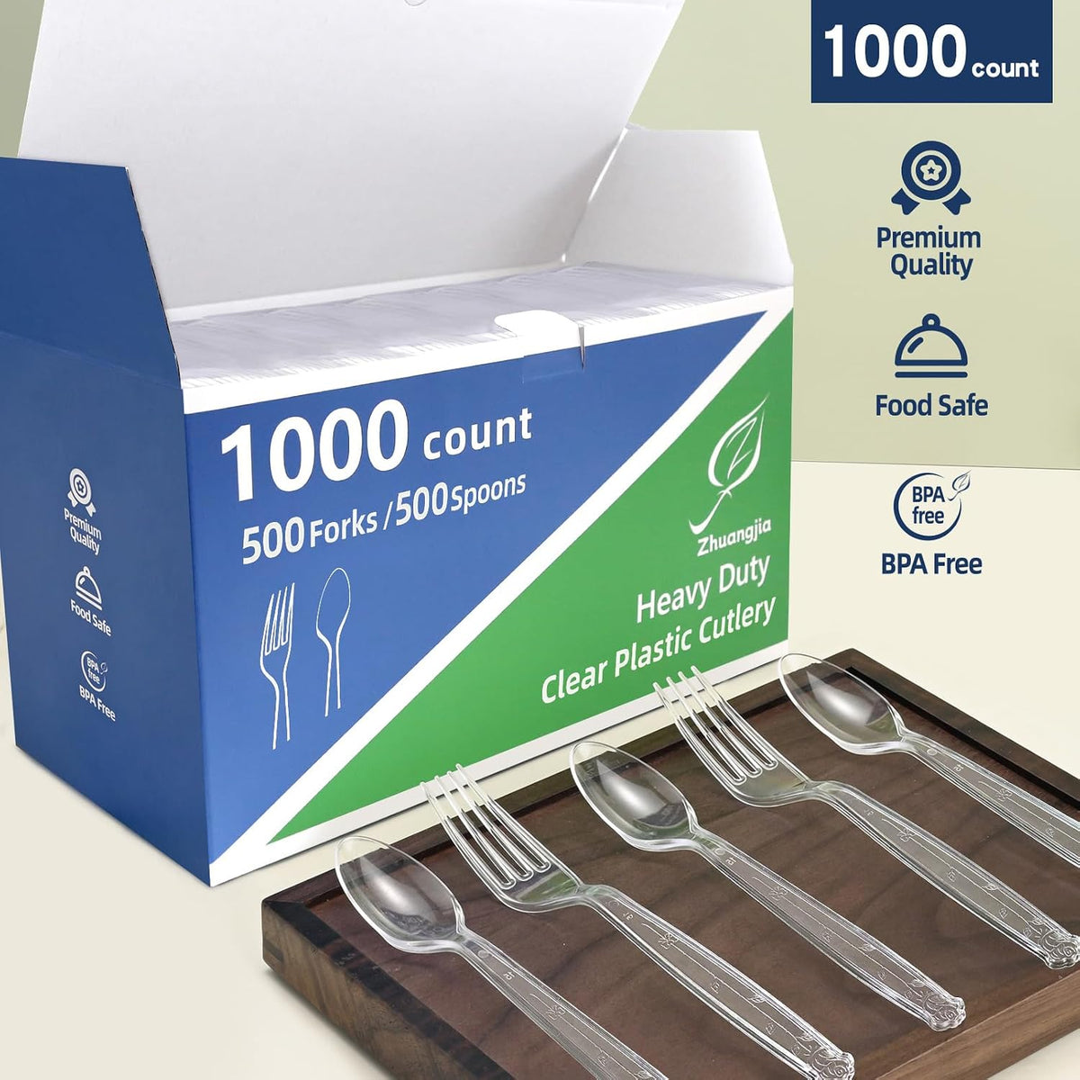 1000 Count Plastic Silverware Heavy Duty 500 Forks 500 Spoons