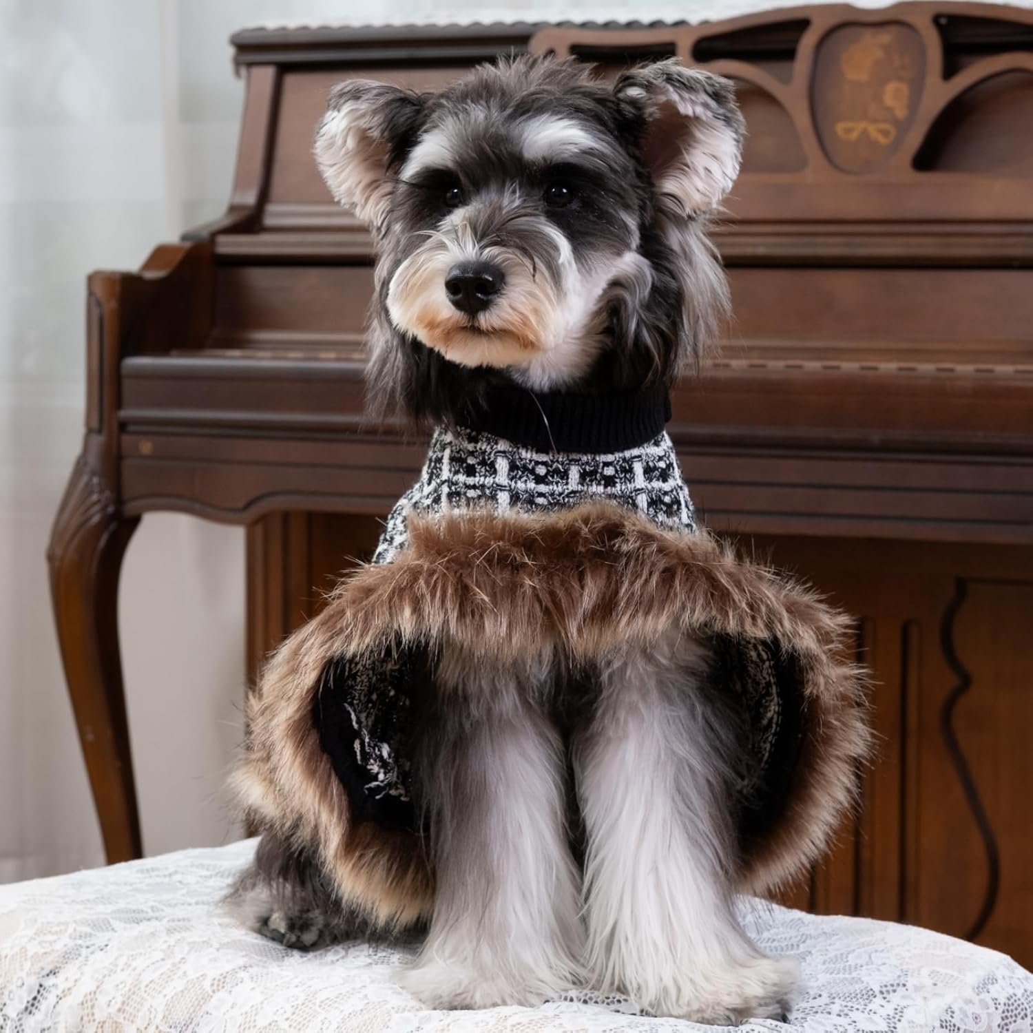 Dog Sweater Cloak, Pearl Cotton Bouclé Yarn Puppy Sweater, Cold Weather Coat Knitwear for Small Dogs, Classic