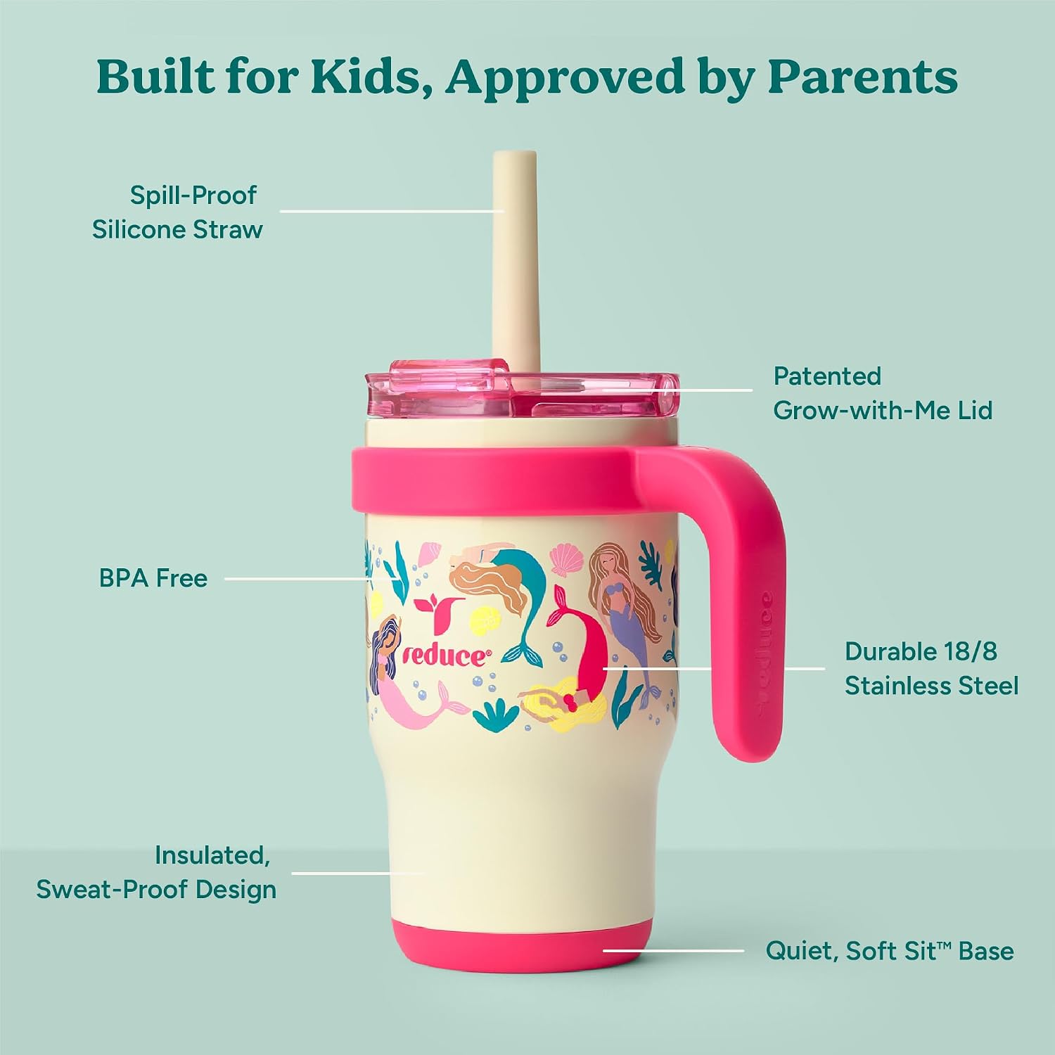 14 Oz Coldee Kids Tumbler with Lid and Straw - Coldee Insulated Travel Mug - Spill-Proof, Sweatproof Stainless Steel