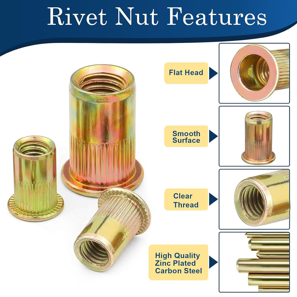 M10-1.5 Rivet Nut,50Pcs Zinc Plated Threaded Rivnuts Inserts